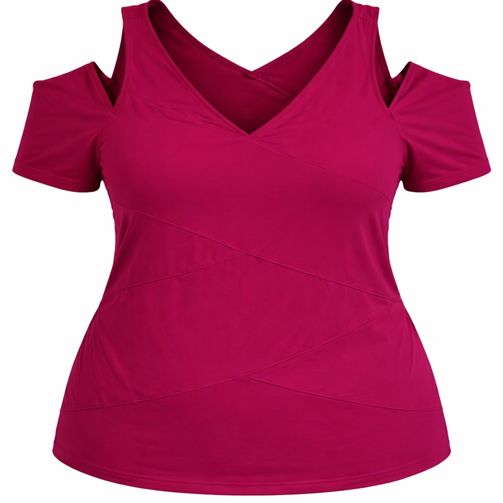 Lane Bryant Pink Cold Shoulder Top 22/24 Plus Size V-Neck Stretch Blouse